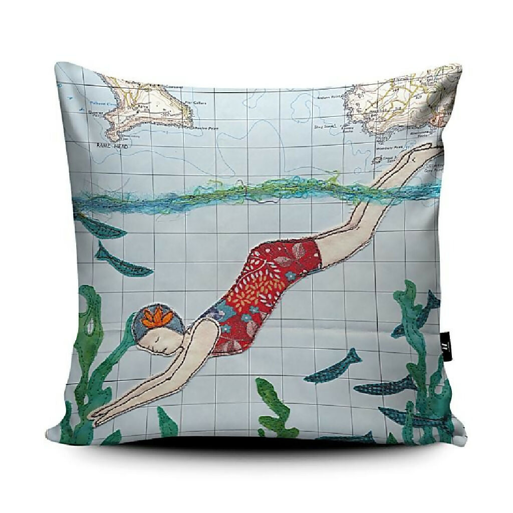 Swimming Plymouth cushion Hannah Wisdom Textiles