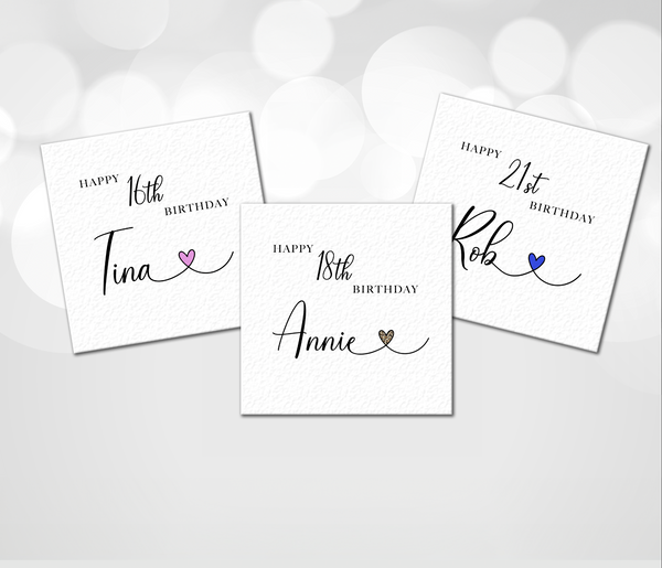 16th, 18th, 21st or any age Personalised Birthday Card