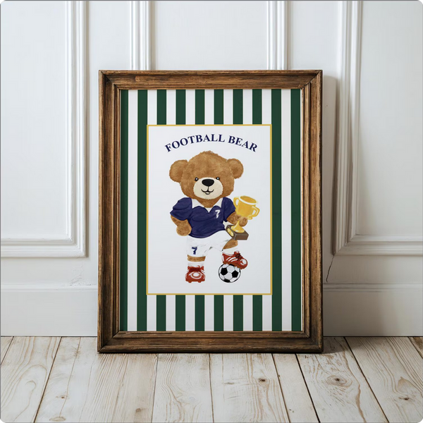 Vintage Striped Bear Print Football Soccer Bear Artwork