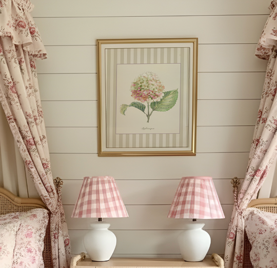 Hydrangea Watercolor Print on Striped Background