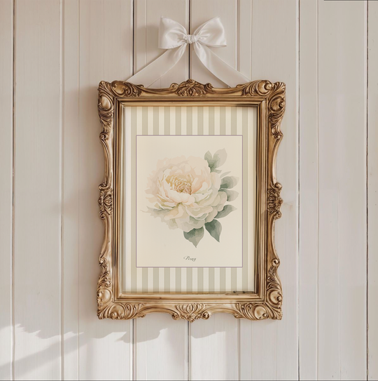 Peony Floral Painting Botanical Print Striped Artwork