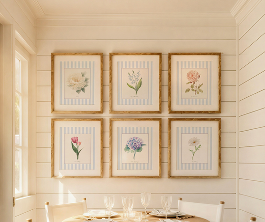 Floral Gallery Wall Collection of 6 Cotswolds Wildflower Botanical Watercolor Print Set Cottage Garden
