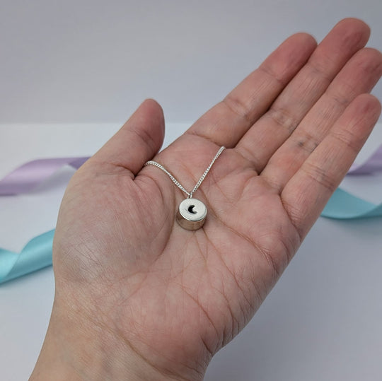Moon Hollow Barrel Pendant. Sterling Silver