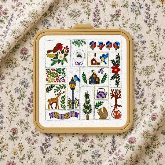 Winter Splendour Hand Embroidery Kit with Pre Printed Fabric and Colour Pattern