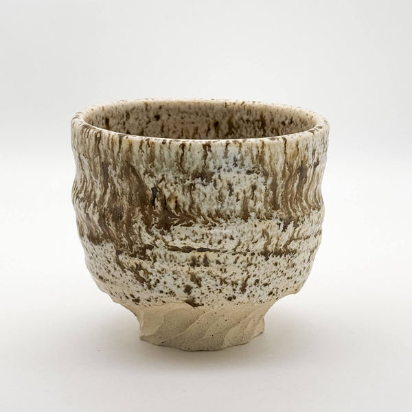 Slumped matcha cup winter wood front