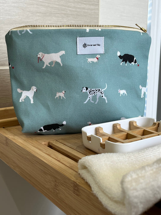 Dog Design Make Up Bags in Sage Green or Blue