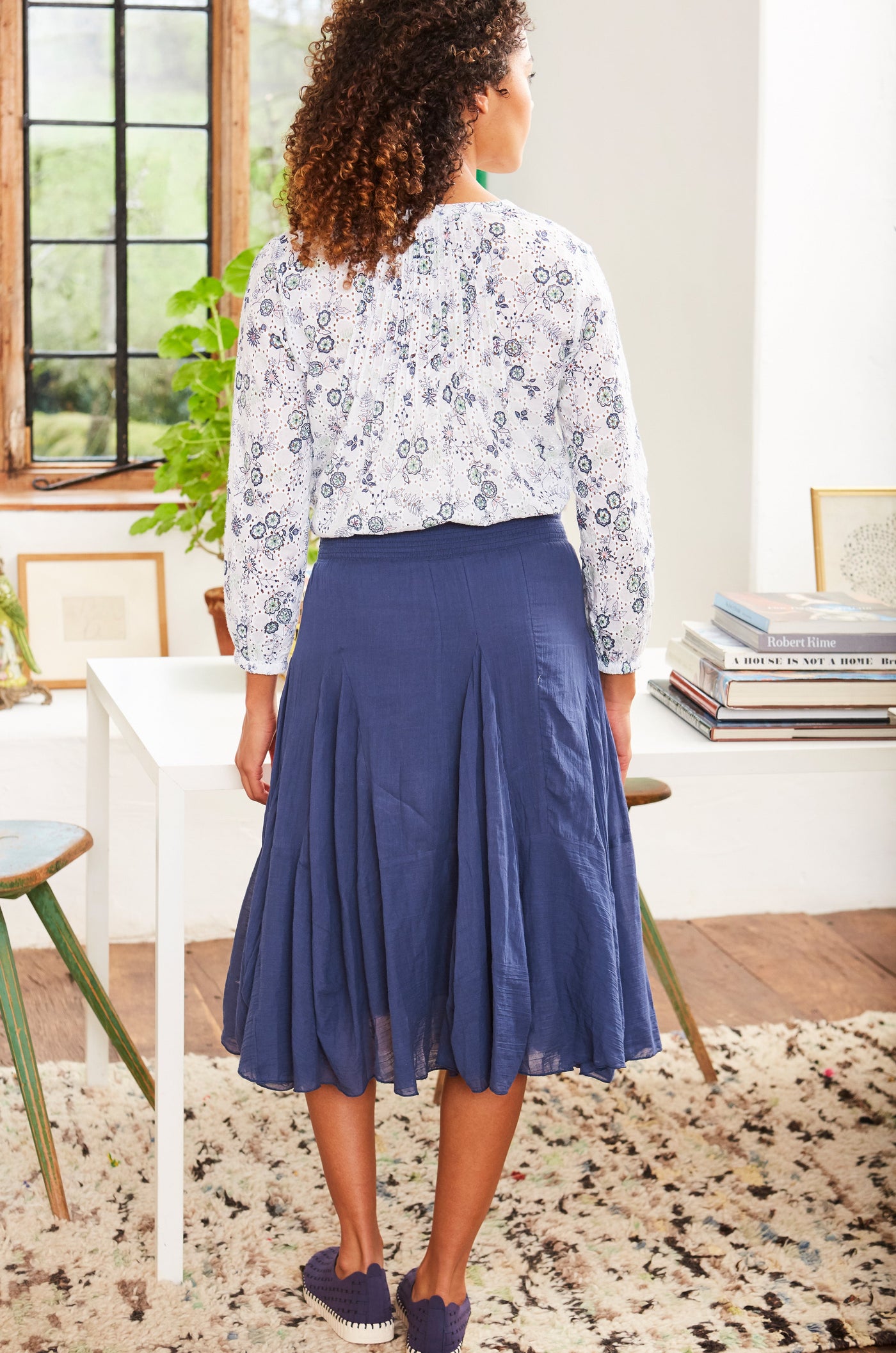 Smocked Waist Airy Fairy Midi Skirt in Insignia Blue