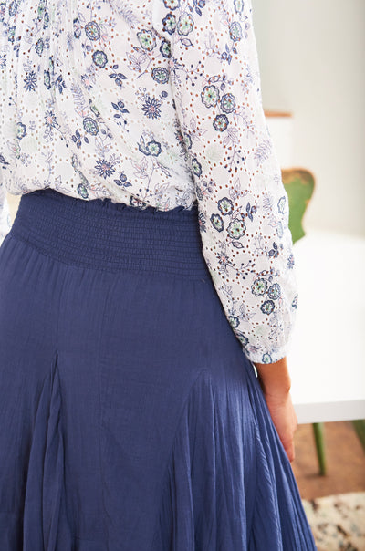 Smocked Waist Airy Fairy Midi Skirt in Insignia Blue