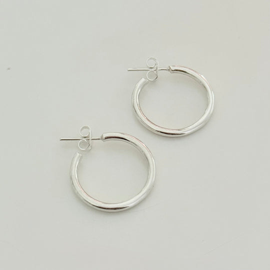 Sterling Silver Medium Sized Solid Round Everyday Hoops