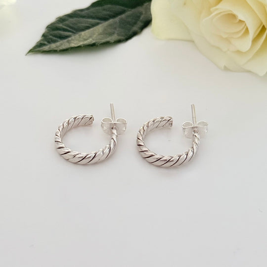 Sterling Silver Twisted Flat Rope Hoops