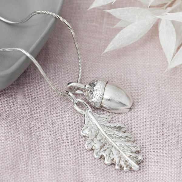 Silver Acorn and Oak Leaf Necklace