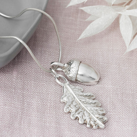 Silver Acorn and Oak Leaf Necklace
