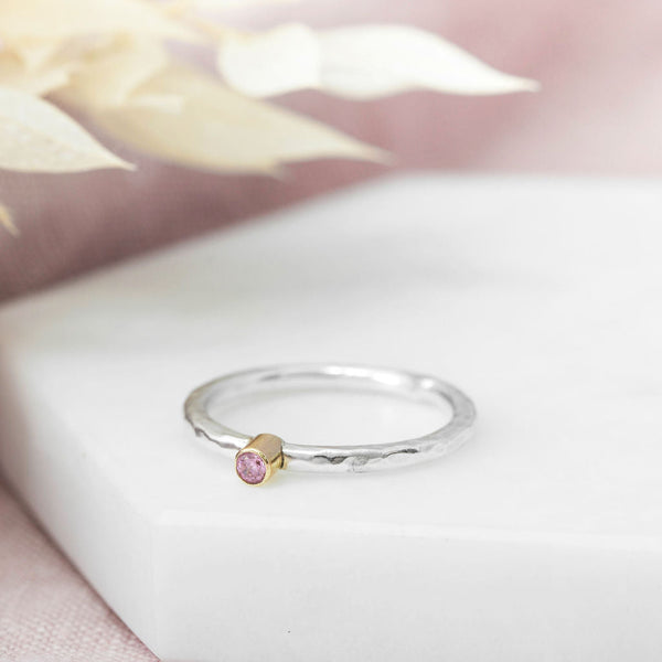 Lovely Silver stacking ring with 9ct gold setting of a Cubic Zirconia