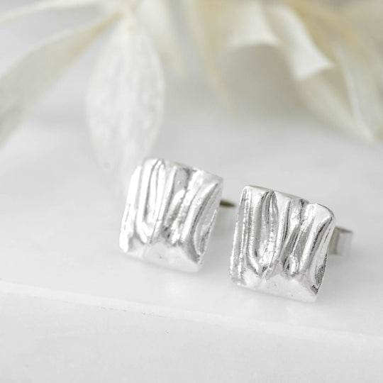 Silver Abstract Square Earrings