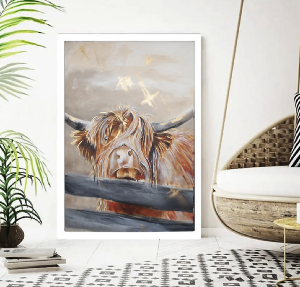 Limited Edition Hand Embellished Canvas Print of Gordon the Highland Cow