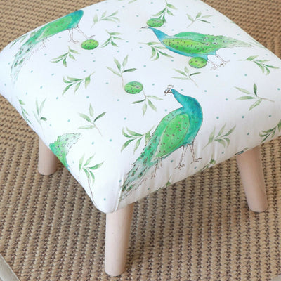 Natural Organic Olive and Dot Peacock Upholstered Footstool