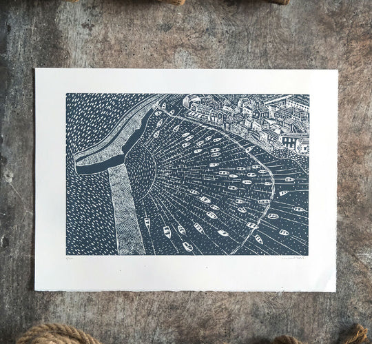 Moorings, Mousehole Harbour Limited Edition Lino Print