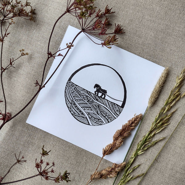 Working the Land III| Original 3x3in pen & ink| Mounted and signed