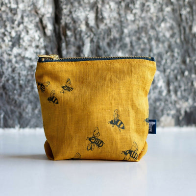 Linen Makeup Bag in Bee Design