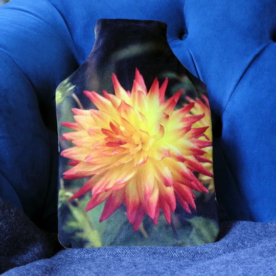 Orange Dahlia Velvet Hot Water Bottle
