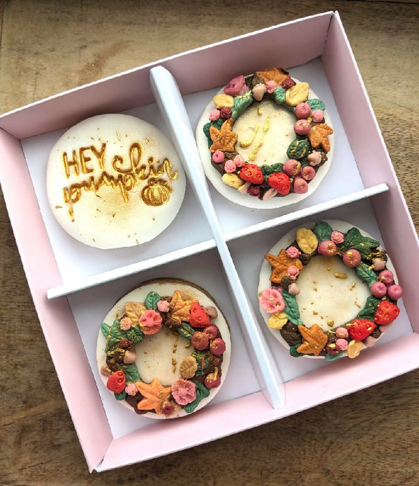 Box of 4 Hand Iced Personalised Autumn Wreath Biscuits