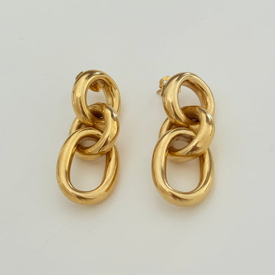 Three Small Interlinked Gold Plated Sterling Silver Oval Hoop Earrings