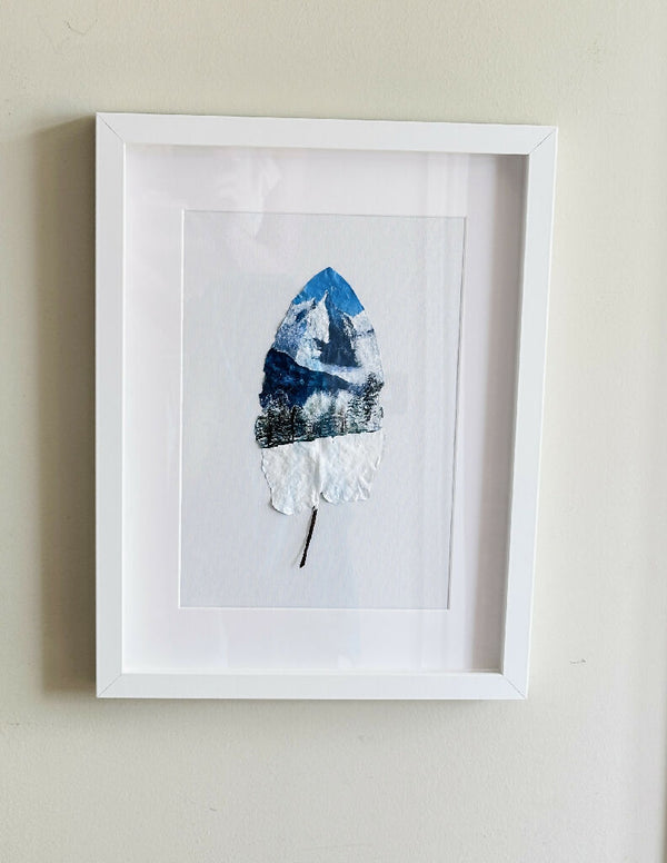 Snowy Mountain Acrylic Leaf Art 30x40 Frame in White