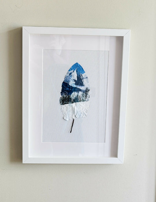 Snowy Mountain Acrylic Leaf Art 30x40 Frame in White