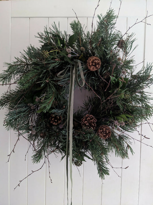 Pine Christmas Wreath with Birch Twigs & Cones