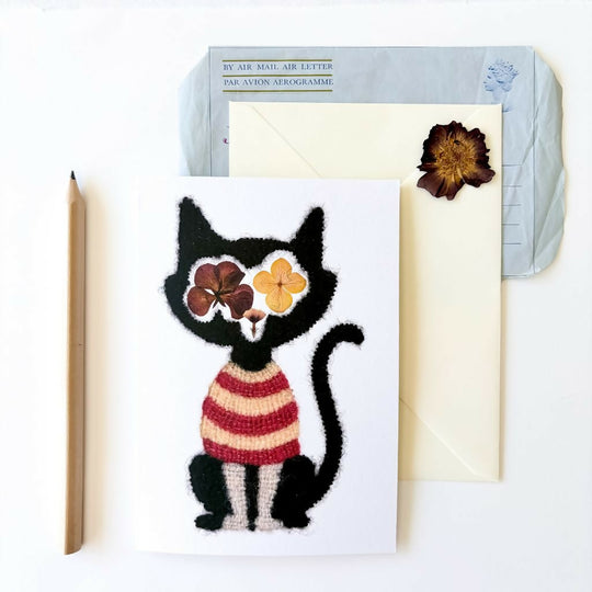 Botanical Black Cat Greetings Card