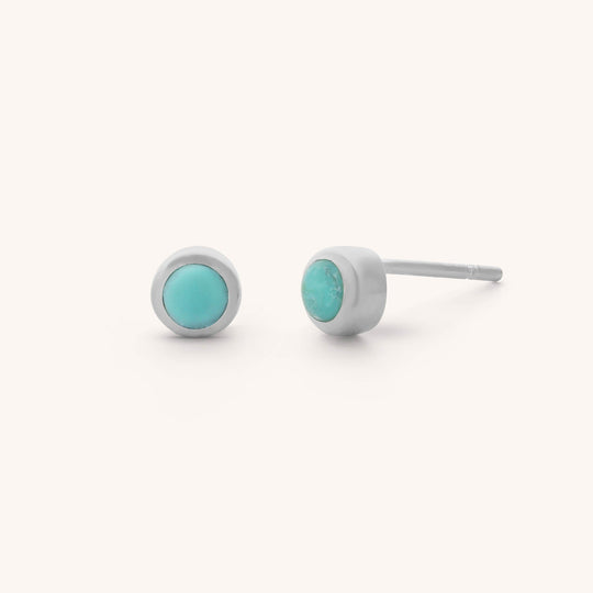 Turquoise Mini Gem Dot Birthstone Earrings - December