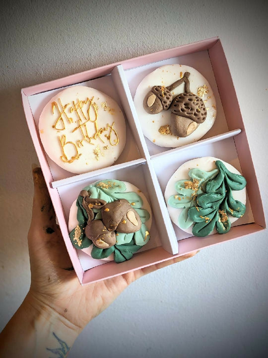 Box of 4 Hand Iced Personalised Acorn and Oak Leaves Biscuits