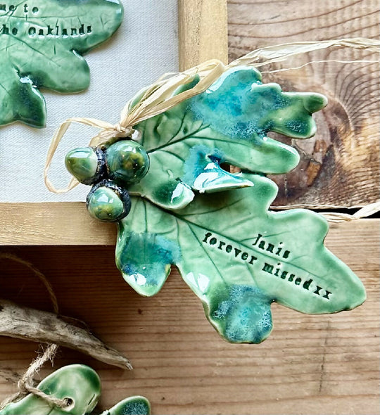 Handcrafted Ceramic Sycamore & Oak Leaf Memorial