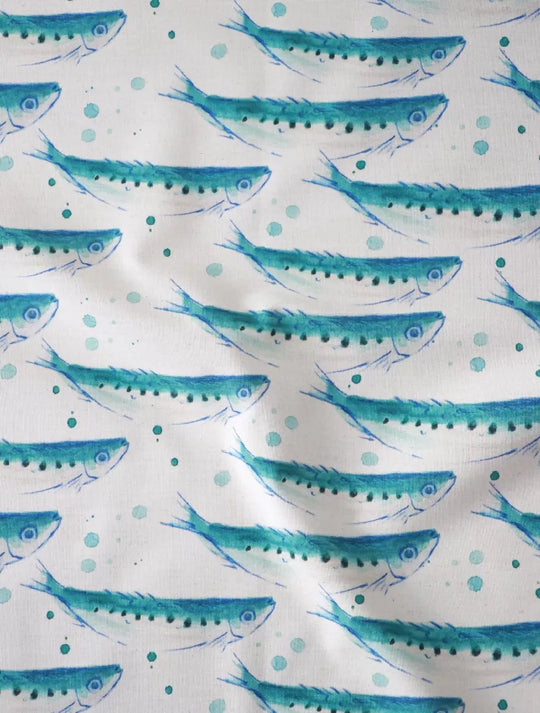 Swimming Sardines Natural Organic Calico Soft Furnishing Fabric