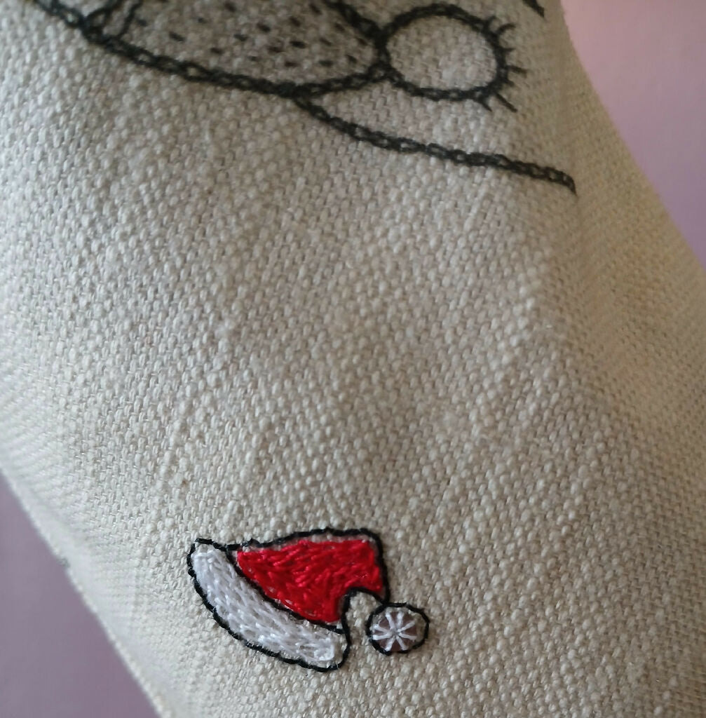 Small Linen Stocking (R) with Hand-Stitched Detail, Stitch Detail