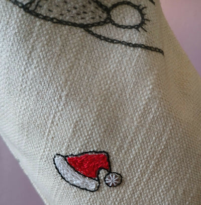 Small Linen Stocking (R) with Hand-Stitched Detail, Stitch Detail