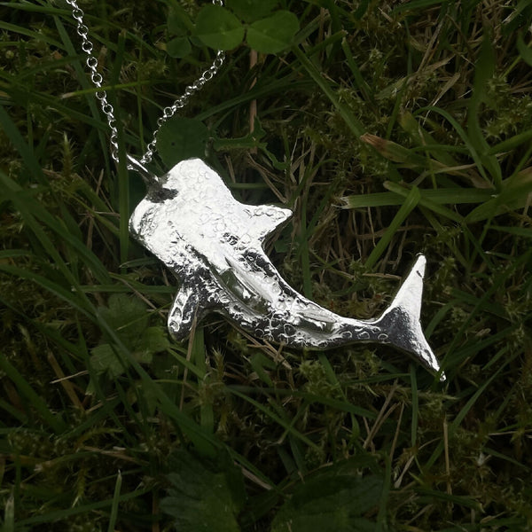 Whale Shark in Fine SIlver with Sterling Silver Loop Pendant Necklace