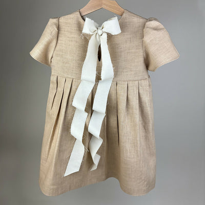Smock Linen Dress with White Bow
