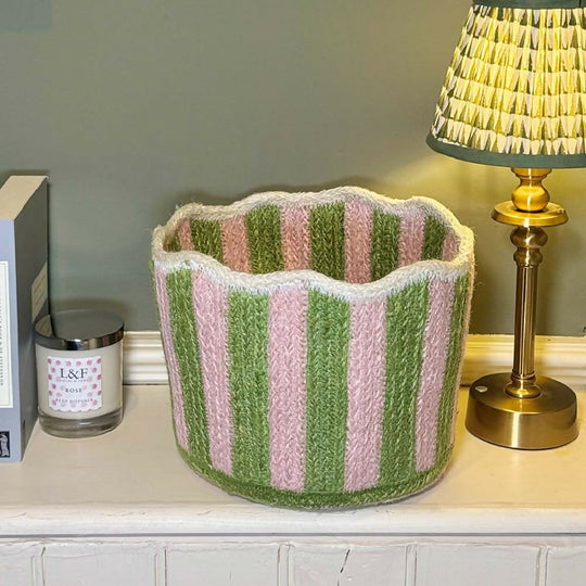 Stripy Scalloped Basket - Kiwi