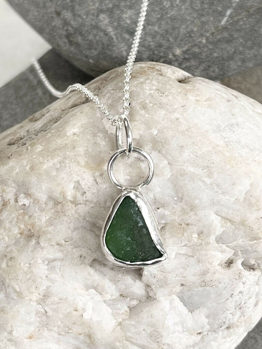 Sterling Silver Sea Glass October Marigold Pendant / Handmade in Devon
