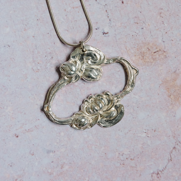 Silver Water Lily Art Nouveau Necklace