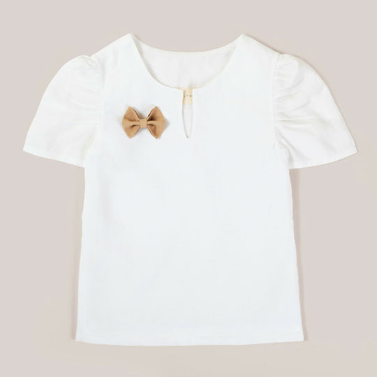 Girls Organic Linen Blouse With Plant-dyed Ribbon Detail