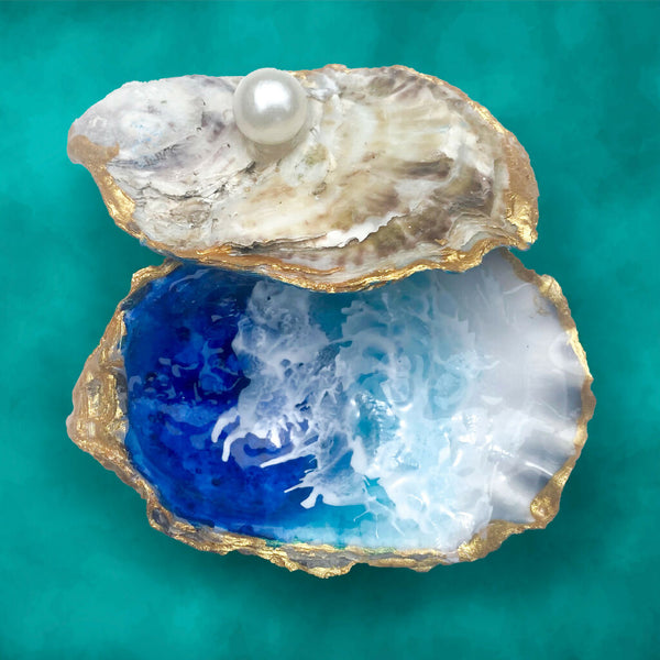 Hand Painted "Ocean in an Oyster" Oyster Trinket Dish