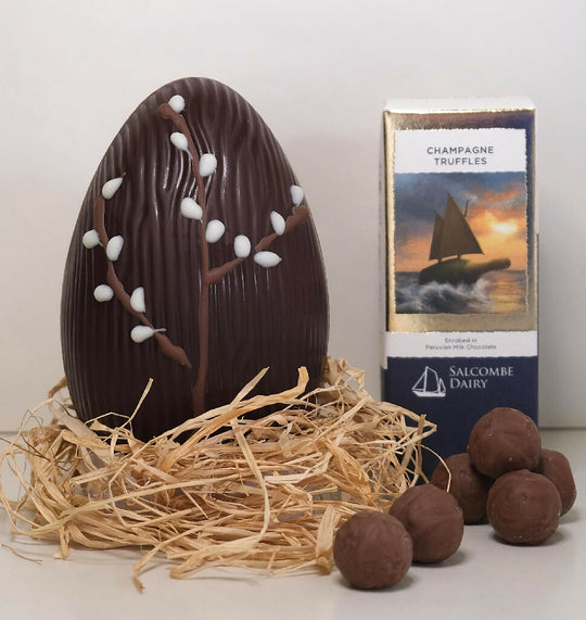 Dark Chocolate Pussy Willow Egg with Champagne Truffles