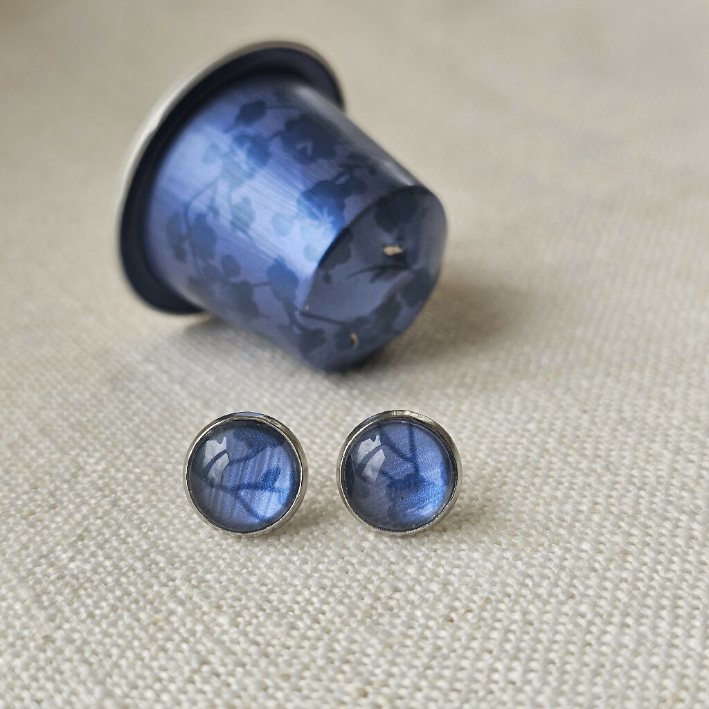 Upcycled Metal Circular Stud Earrings in Blue