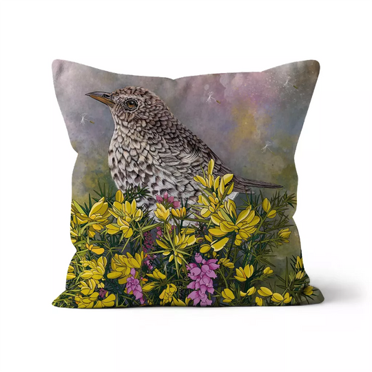 Song Thrush and Gorse Cushion