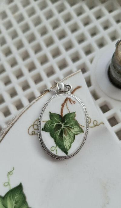 Ivy leaf broken china pendant