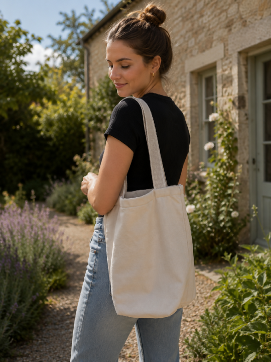 Cream velour Tote – Handmade Bag 