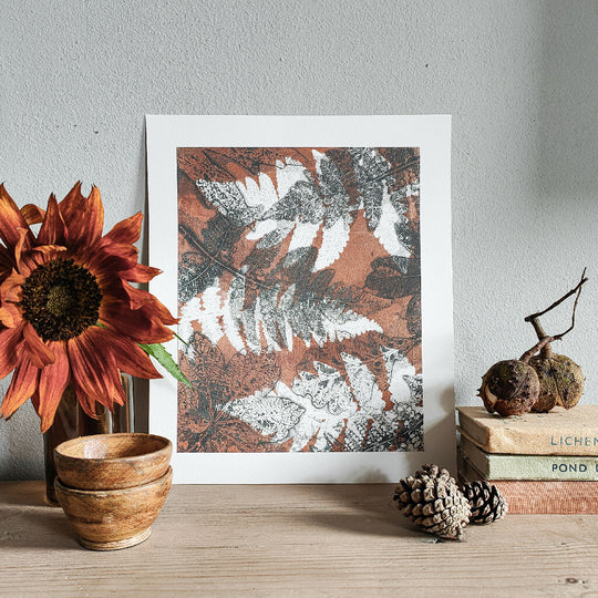 Woodland Gelli Print Art Giclee Print in Rusty Orange