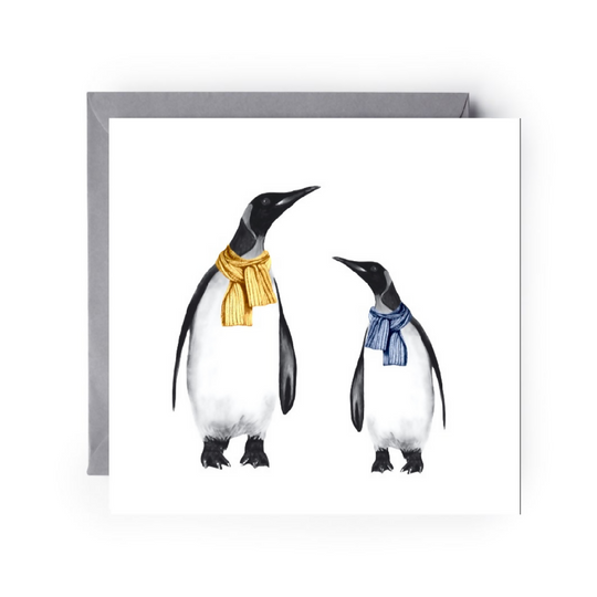 Penguin and Baby Winter Wishes Card (Wrapped in Scarves)